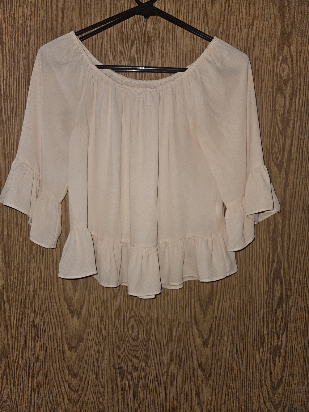 Bar III Light Blush Off-Shoulder Ruffle Top